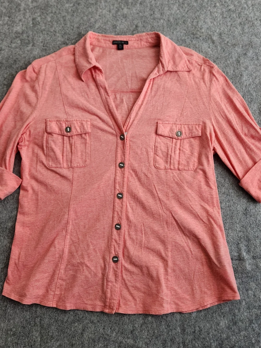 Lafayette 148 New York Roll Tap Top Women's XL Orange Button Front Comfort Soft - Picture 2 of 8